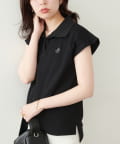 NICE CLAUP / OLIVE des OLIVE OUTLET(ナイスクラップ  / オリーブ デ オリーブ アウトレット) 【natural couture】刺しゅう入りフレンチスリーブポロシャツ