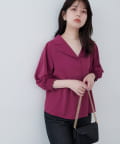 natural couture(ナチュラルクチュール) 【WEB限定】オープンカラー袖口シャーリングブラウス