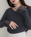 natural couture(ナチュラルクチュール) 【WEB限定】レース袖切り替えカットソー