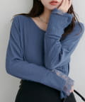 natural couture(ナチュラルクチュール) 【WEB限定】レース袖切り替えカットソー