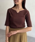 Chez toi(シェトワ) 前後2WAY5分袖キーネックリブニット