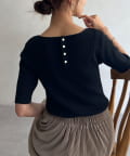 Chez toi(シェトワ) 前後2WAY5分袖キーネックリブニット