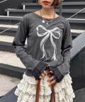 w closet(ダブルクローゼット) 【25AW】袖フリルリボンロンT