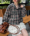 w closet(ダブルクローゼット) 【25AW】チェックフリルフーディーシャツ