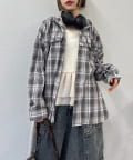 w closet(ダブルクローゼット) 【25AW】チェックフリルフーディーシャツ
