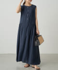 OUTLET(アウトレット) 【Loungedress】スキッパーノースリギャザーワンピース
