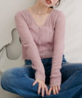 natural couture(ナチュラルクチュール) 【WEB限定】針抜きリブVネックシアーカーディガン
