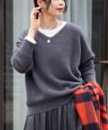 RIVE DROITE(リヴドロワ) 【抜け感シルエット】ヘアリーウール片畦Vネックニット