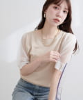 natural couture(ナチュラルクチュール) シアーリブ袖メタル釦ニット