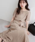 natural couture(ナチュラルクチュール) 【WEB限定】フレア袖太ベルトワンピース