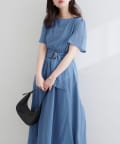 natural couture(ナチュラルクチュール) 【WEB限定】フレア袖太ベルトワンピース