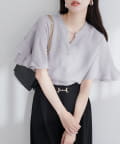 natural couture(ナチュラルクチュール) 【sherbet line】WEB限定 / UV・接触冷感ラップ半袖ブラウス