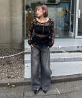 Remind me and forever(リマインドミーアンドフォーエバー) 【2サイズ展開】ストーン付きバギーデニムパンツ