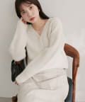 natural couture(ナチュラルクチュール) 【WEB限定】ウール混片畦編みニットカーディガン