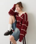 OUTLET(アウトレット) 【RAY CASSIN】ボーダースキッパーポロ刺繍ニット　/　襟付きニット