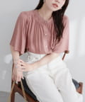 natural couture(ナチュラルクチュール) 【WEB限定】麻混フレア袖ブラウス