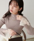 natural couture(ナチュラルクチュール) 袖口レースもちもちリブタートル