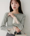 natural couture(ナチュラルクチュール) 前後2WAY袖口レースリブニット