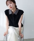 natural couture(ナチュラルクチュール) フェイクレイヤード衿付きノースリカーディガン