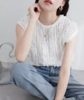 natural couture(ナチュラルクチュール) 透かし柄×チュールノースリニット