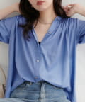 natural couture(ナチュラルクチュール) 【WEB限定】麻混ギャザーブラウス