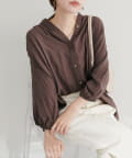 natural couture(ナチュラルクチュール) 【WEB限定】麻混ギャザーブラウス