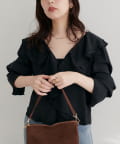 natural couture(ナチュラルクチュール) 【WEB限定】ラッフル衿キャンディスリーブブラウス