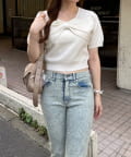 NICE CLAUP / OLIVE des OLIVE OUTLET(ナイスクラップ  / オリーブ デ オリーブ アウトレット) 秋先取り【RMAF】リボンモチーフハーフスリーブニット