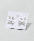 3COINS(スリーコインズ) パールガラスリボンピアス6個セット