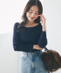 La boutique BonBon(ラブティックボンボン) 【着回し抜群・美人見え】スパンコールリブオフショル8分袖ニット