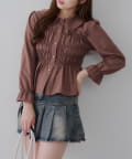 NICE CLAUP / OLIVE des OLIVE OUTLET(ナイスクラップ  / オリーブ デ オリーブ アウトレット) 【人気につき秋冬バージョンもつくりました】【韓国コーデ叶う!】【RMAF】シャーリング襟付きブラウス