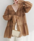 natural couture(ナチュラルクチュール) 【WEB限定】ギャザーティアードロングブラウス