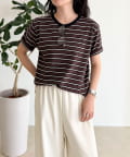 FREDY & GLOSTER(フレディ アンド グロスター) ボーダー無地ワンポイントロゴ5分袖Ｔシャツ