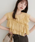 natural couture(ナチュラルクチュール) アシメフリルノースリブラウス