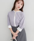 natural couture(ナチュラルクチュール) 【WEB限定】スクエア釦配色７分袖ブラウス