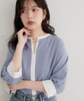natural couture(ナチュラルクチュール) 【WEB限定】スクエア釦配色７分袖ブラウス