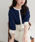 natural couture(ナチュラルクチュール) 【WEB限定】スクエア釦配色７分袖ブラウス