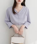 natural couture(ナチュラルクチュール) パール釦Vネック７分袖ブラウス