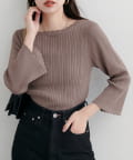 natural couture(ナチュラルクチュール) 【WEB限定】フレアスリーブアイレットリブニット