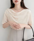natural couture(ナチュラルクチュール) フロッキーメッシュドレープ半袖プルオーバー