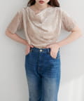 natural couture(ナチュラルクチュール) フロッキーメッシュドレープ半袖プルオーバー