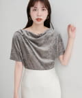 natural couture(ナチュラルクチュール) フロッキーメッシュドレープ半袖プルオーバー
