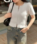 NICE CLAUP / OLIVE des OLIVE OUTLET(ナイスクラップ  / オリーブ デ オリーブ アウトレット) 【RMAF】ラメフェザーWZIP半袖ニット