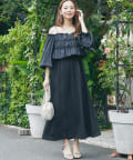 un dix cors(アンディコール) 《低身長サイズあり・大人の華やかさ◎》スクエア異素材シャーリングワンピ