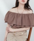 NICE CLAUP / OLIVE des OLIVE OUTLET(ナイスクラップ  / オリーブ デ オリーブ アウトレット) 【natural couture】サッカーチェックオフショルブラウス