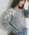 La boutique BonBon(ラブティックボンボン) 【最強愛されニット】お花刺繍クロップドニット