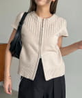 CAPRICIEUX LE'MAGE(カプリシュレマージュ) 【ロングシーズン着用可能】ミニスリーブZIPニット