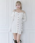 OLIVE des OLIVE(オリーブ デ オリーブ) 【Belle Charme】レースアップオフショルニットワンピ