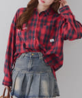 NICE CLAUP / OLIVE des OLIVE OUTLET(ナイスクラップ  / オリーブ デ オリーブ アウトレット) 【RMAF】衿合皮刺繍入りチェックシャツ
