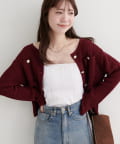 natural couture(ナチュラルクチュール) 【WEB限定】ポケ付き金釦ワッフル編みカーディガン